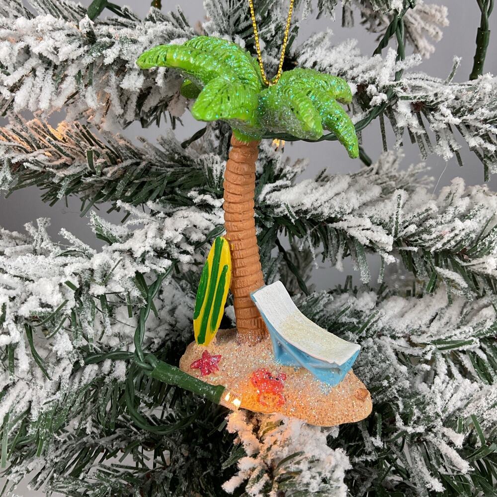 Christmas Ornament- Beach Palm Tree With Surf Board Ornament -Cape Shore